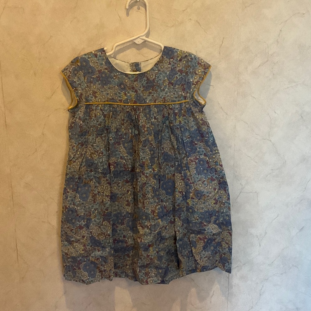 Blue Floral Piped Kids Dress
